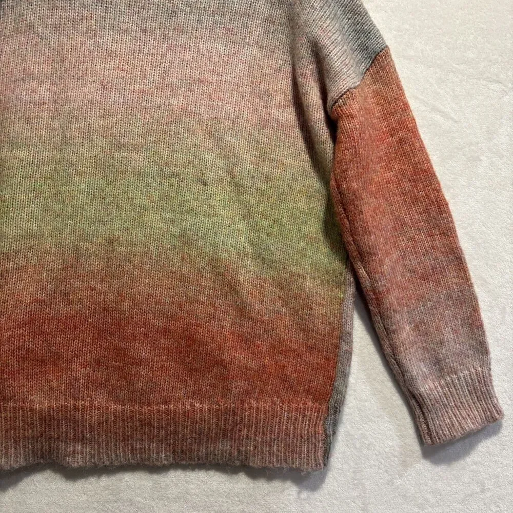 ELAN Crewneck Multi Color Ombré Drop Shoulder Knit Sweater Women's Size Small
